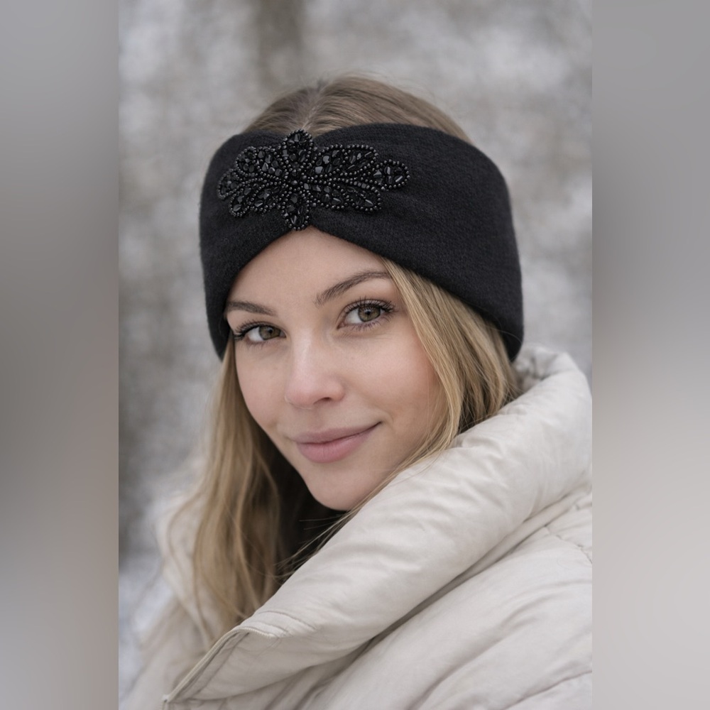 Elegant Black Beaded Headband